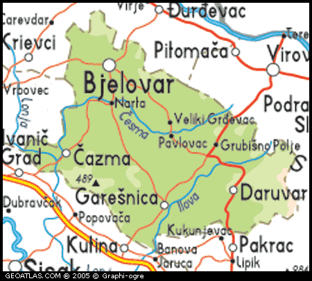Map of Bjelovar and Bilogora County