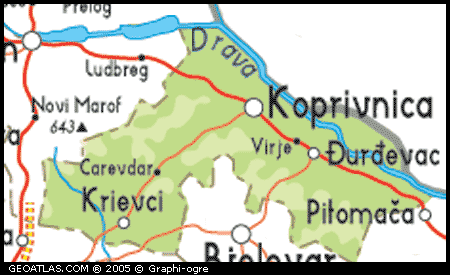 Map of Koprivnica and Krizevci County